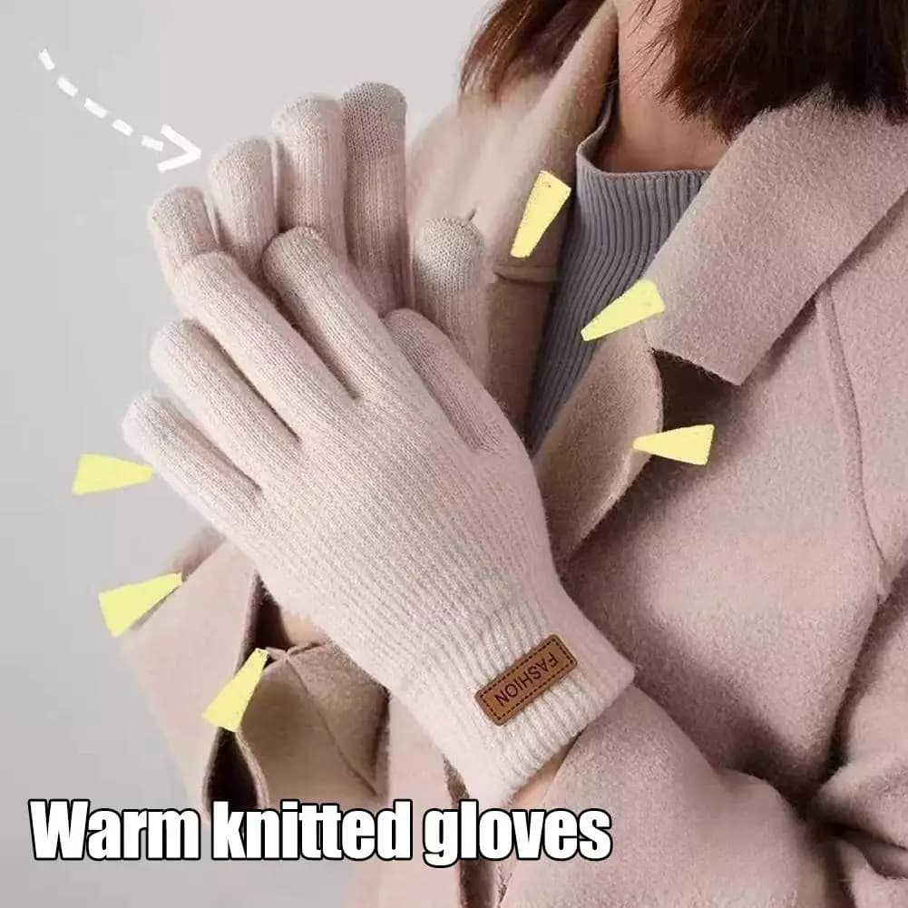 Guanti da donna in peluche caldi lavorati a maglia Polsino elastico alla moda e versatile Guanti da ciclismo morbidi e caldi Guanti da guida in maglia termica
