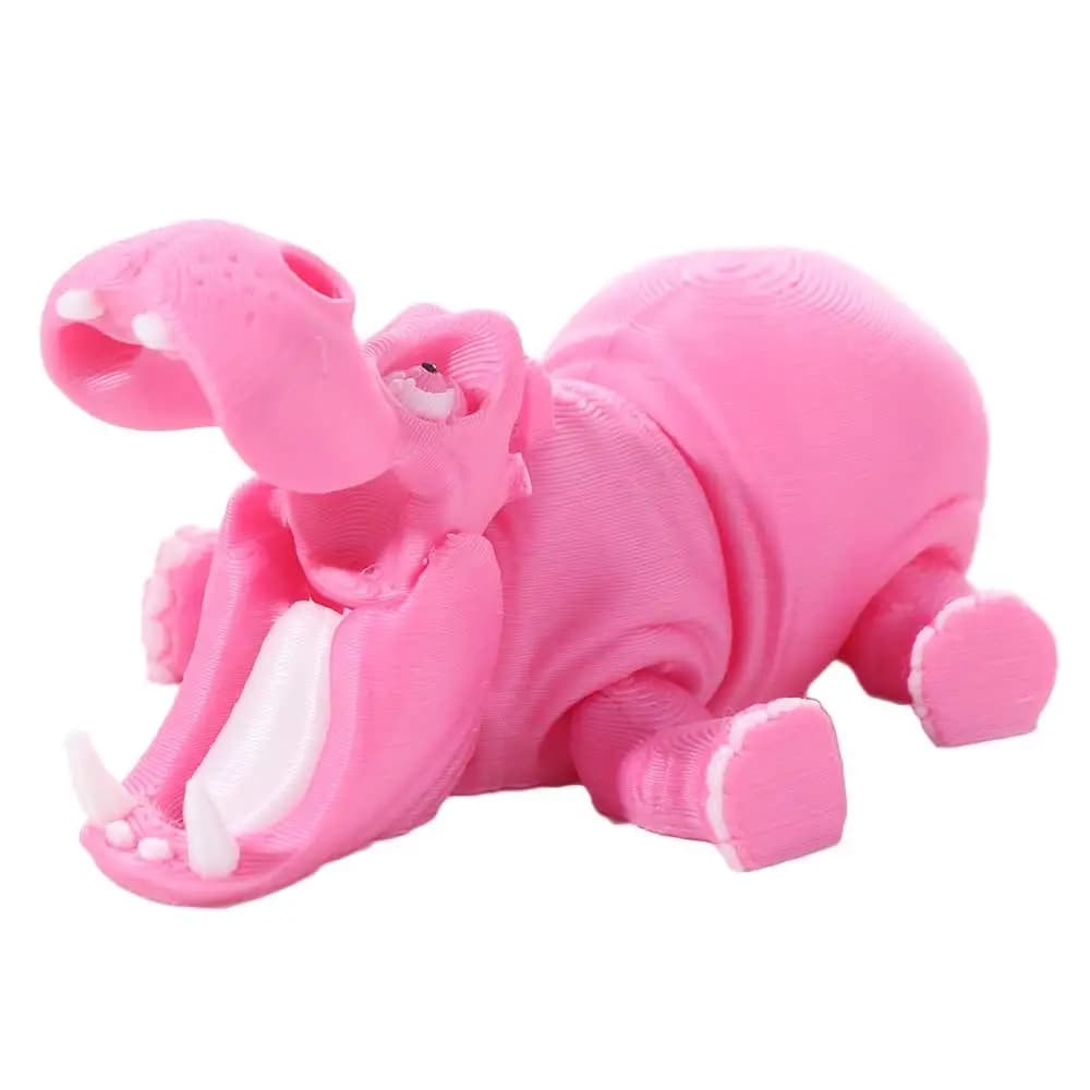 Portachiavi Ippopotamo Rosa in PLA, Articolato e Mobile, Figurina Animale Stampata in 3D, Modello Realistico, Ornamento