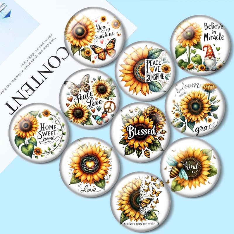 Cabochon in vetro a forma di girasole e farfalla 12/18/20/25mm per bracciali, ciondoli, anelli, orecchini e componenti per la creazione di gioielli