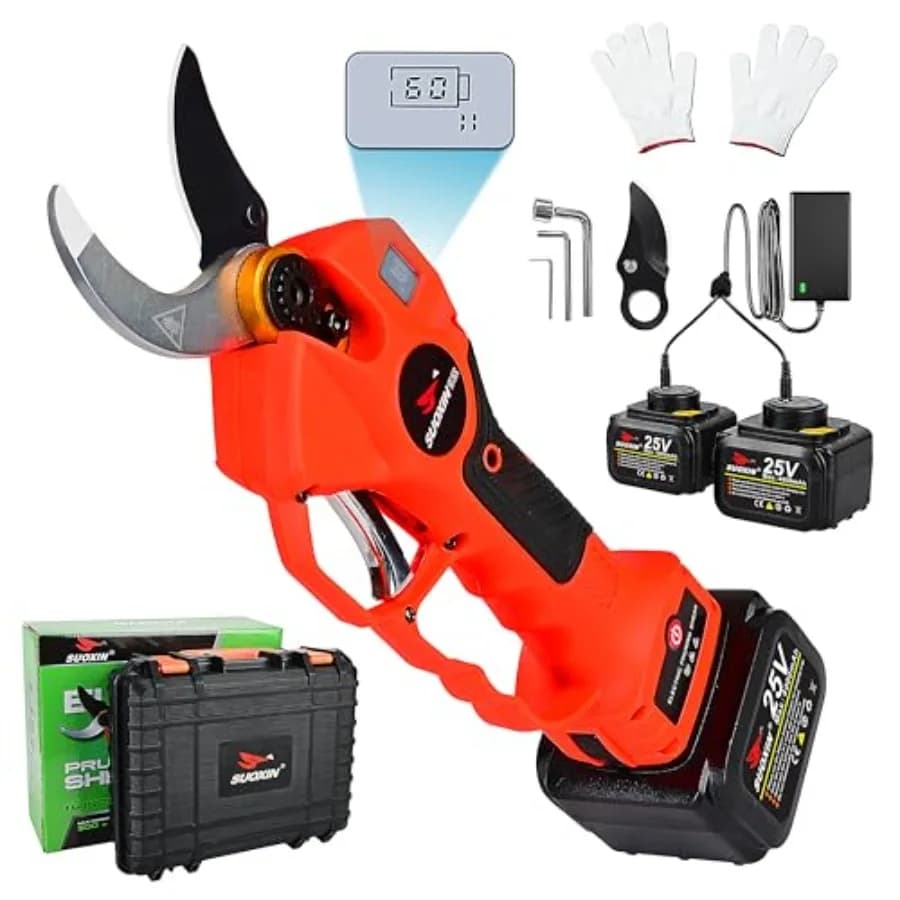 Electric Scissors for Powering 25V Suoxin, Cutting Diameter 1.6', Brushless Wire Shaft Power Adapter with LCD Display, 2 4.0Ah Batteries, SK5 Blades