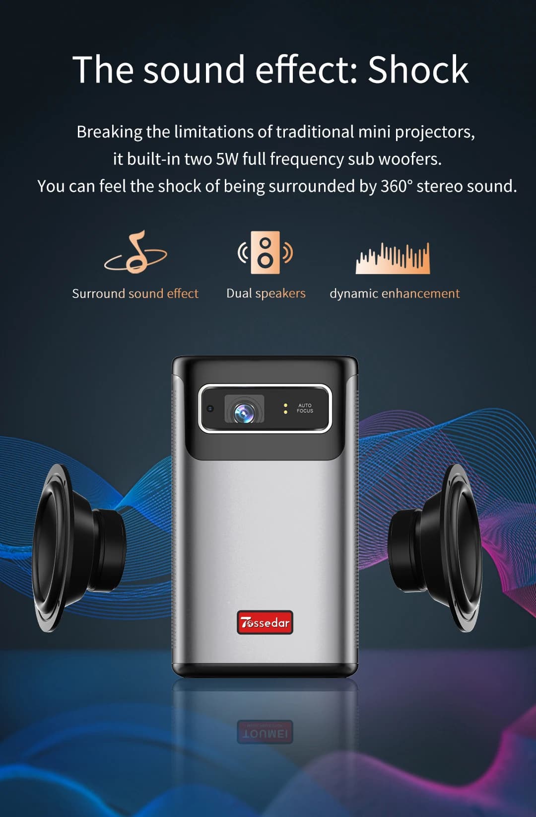 TOSSEDAR P3 Proiettore Beamer portatile Smart Android 9 4K HD 720P Video Mini TV LCD per Home Theater Messa a fuoco automatica Bluetooth WiFi