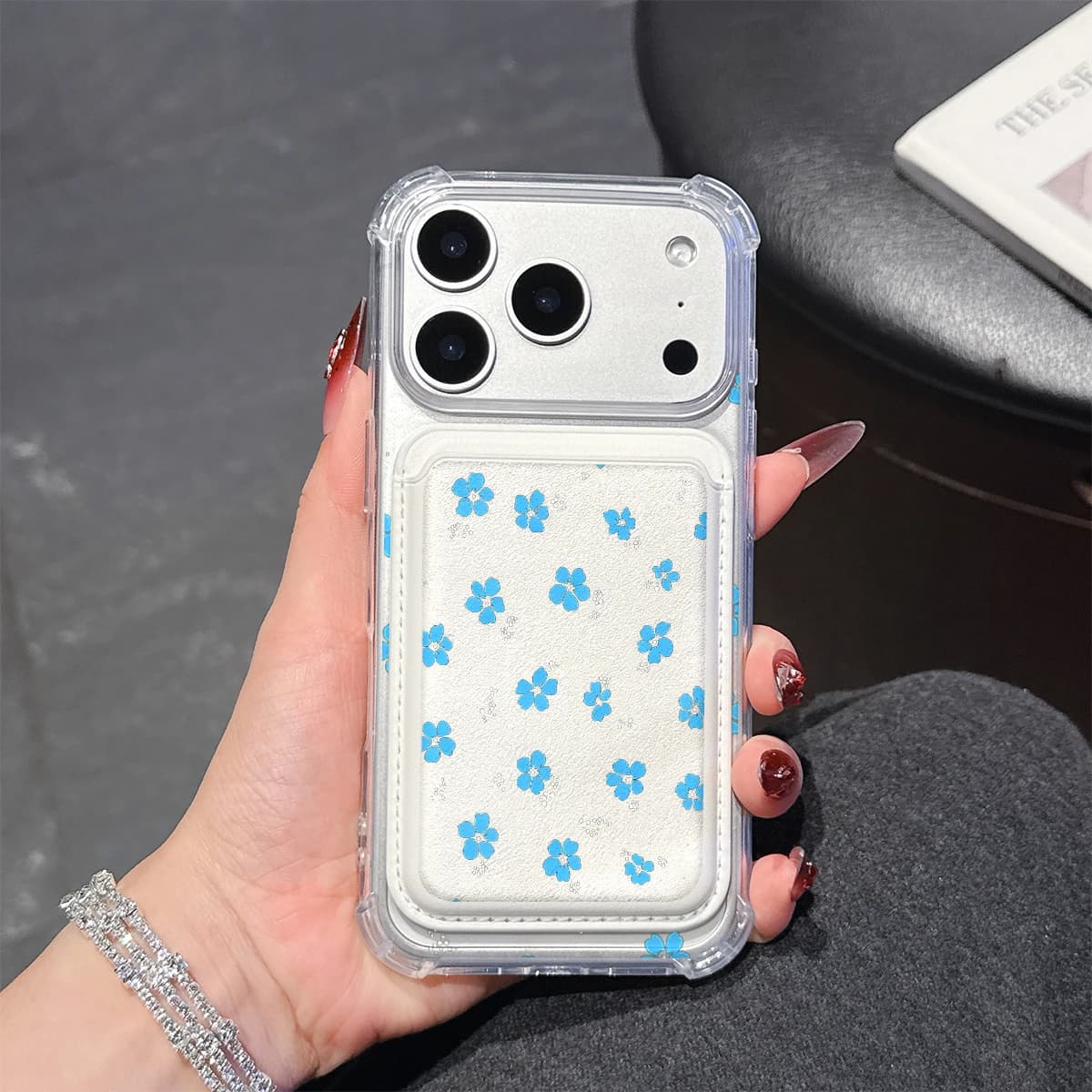 Light Blue Forget-Me-Not Phone Case For iPhone 17 16 15 14 13 Pro Max Plus Wallet Pocket Transparent Soft TPU for Magnetic Phone