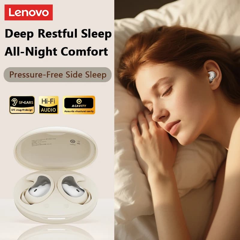 Lenovo LE203 Wireless Bluetooth 6.0 Auricolare in-ear Suono stereo Piccolo leggero e confortevole Cuffie per dormire con cancellazione del rumore