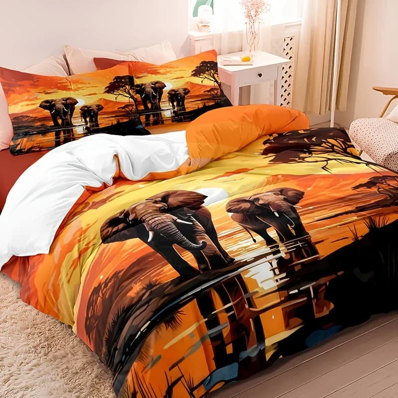 Set da 3 pezzi di due copripiumini in piuma di elefante Set di biancheria da letto con stampa digitale 3D Set di biancheria da letto traspirante morbido e confortevole per la camera da letto