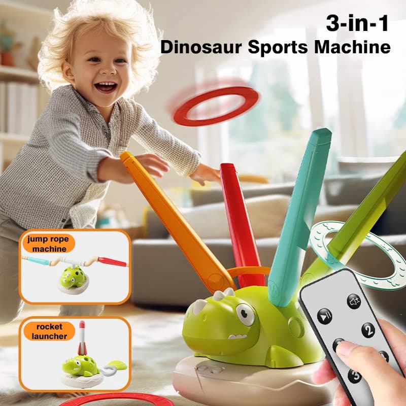 3 in 1 Dinosaur Sports Entertainment Game Playing Multifunction Corda Machine To Jump Gun Throwing Toys by Exterior Gifts