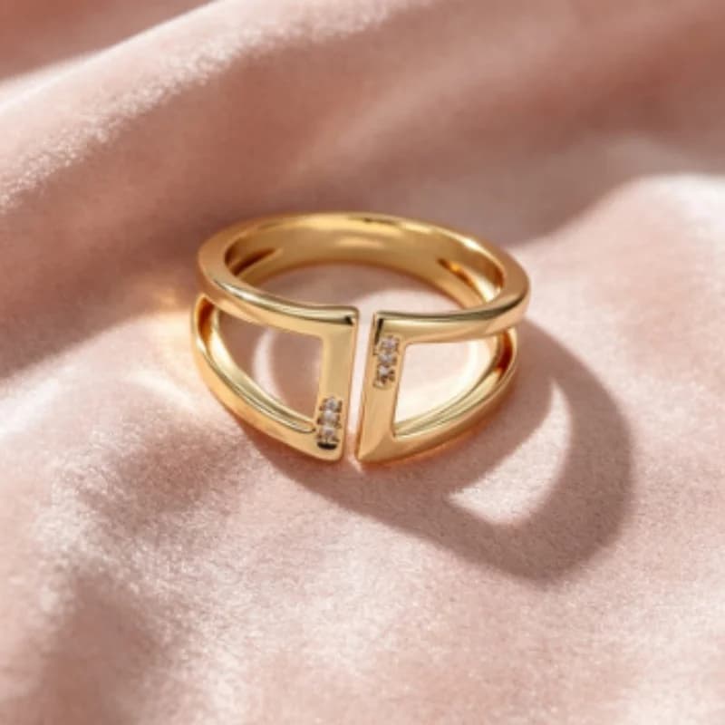 2026 New European and American Minimalist Box Micro Zirconia Open Ring with Light Luxury Asymmetric Design Accessories