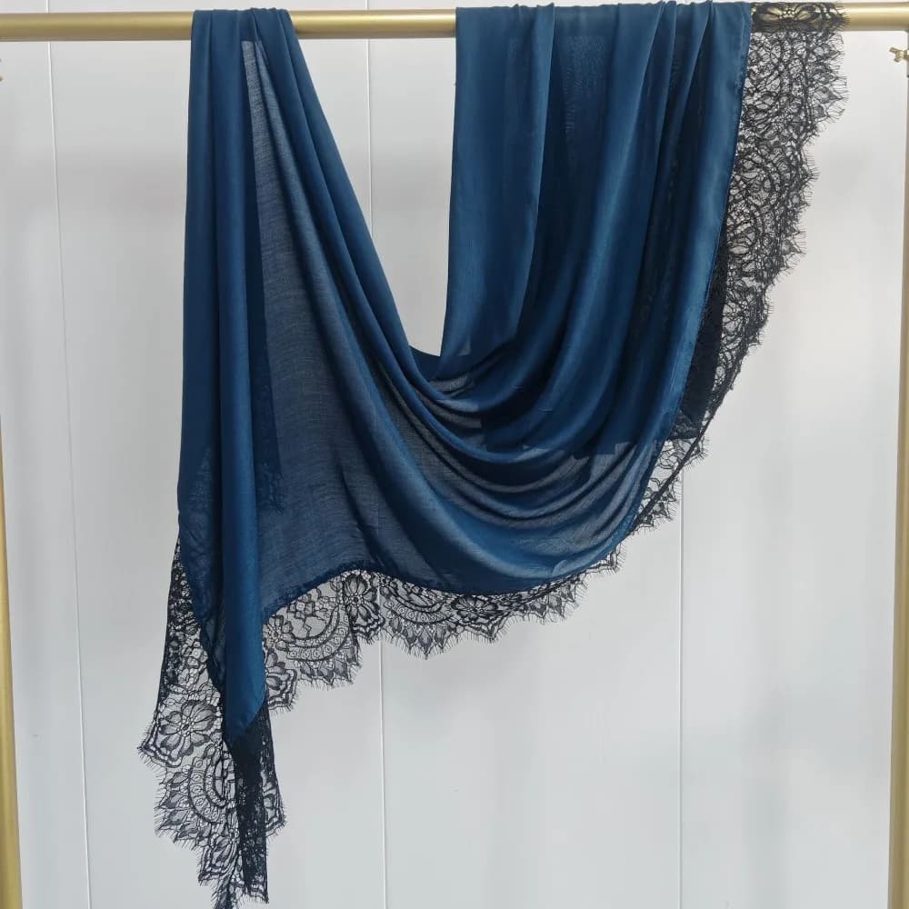 Hijab scarf in Cotton Colorful Unit with Lace, Lightweight and Large Edge, for Holiday