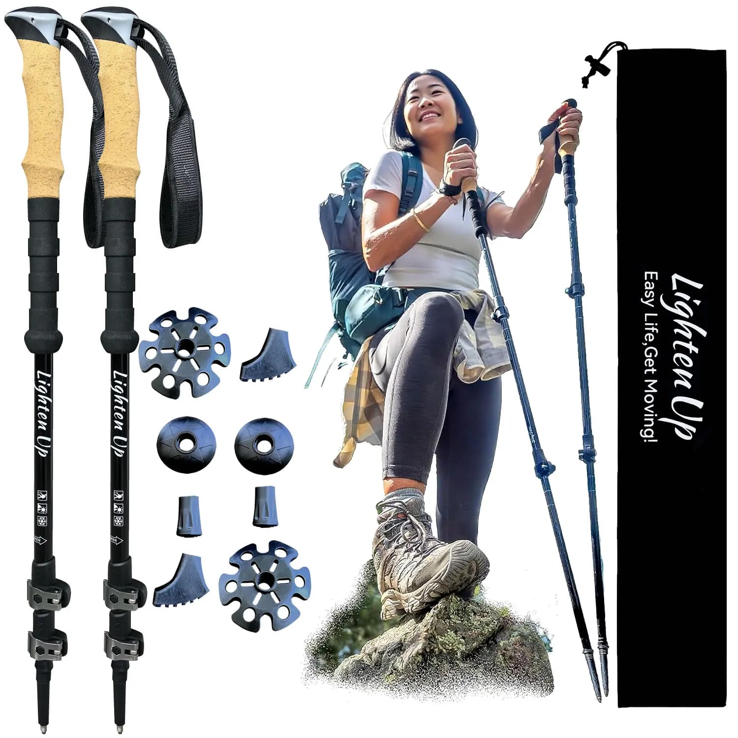 2 Pieghevole a 4 Sezioni per Esterni, Portatile per Campsite, Escursionismo e Nordic Walking