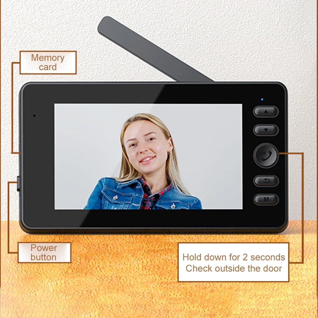 Campanello Video Wireless con Schermo IPS da 4,3 Pollici, HD 1080P, Visione Notturna, Impermeabile, Telecamera per Porta, Sicurezza Domestica, Citofono Bidirezionale