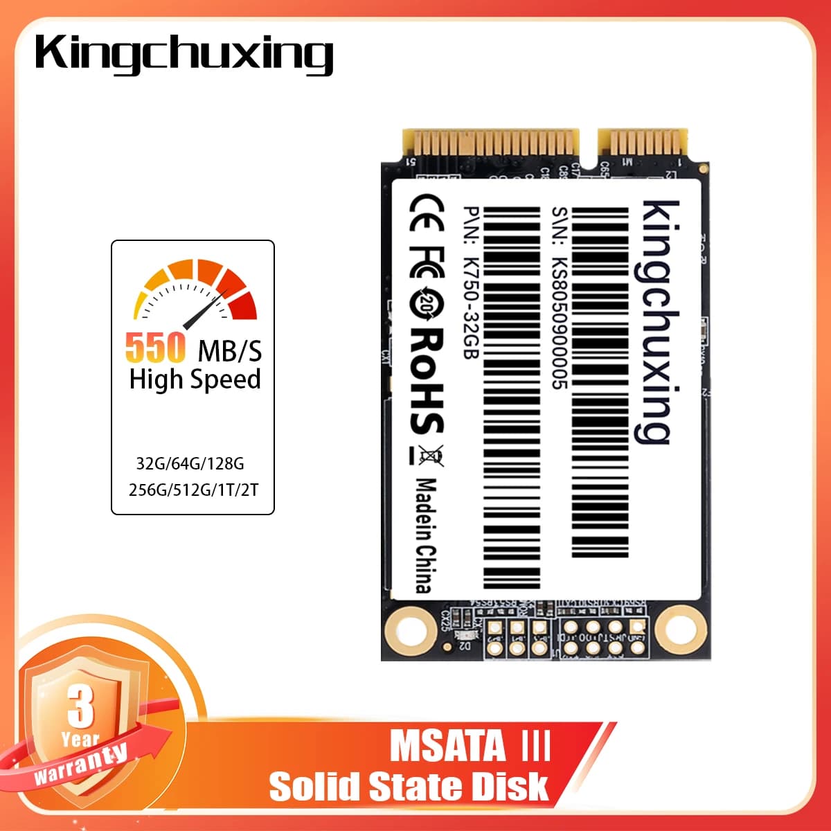 Kingchuxing SSD MSATA SATA 64 GB 128 GB 256 GB 512 GB Unità a stato solido interna Disco rigido ad alte prestazioni per laptop desktop