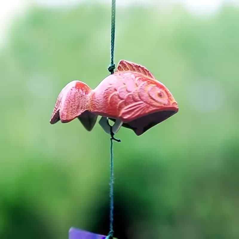 Cast Iron Japanese Koi Fish Wind Chime Small Outdoor Feng Shui Temple Bell Garden Lawn Patio Decor Battery-Free No Power Needed