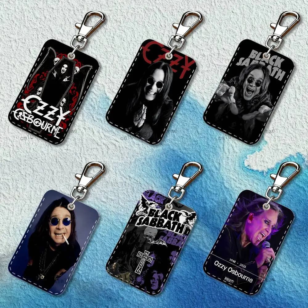 O-Ozzy O-Osbourne Rectangular leather card holder with key chain and carrying case