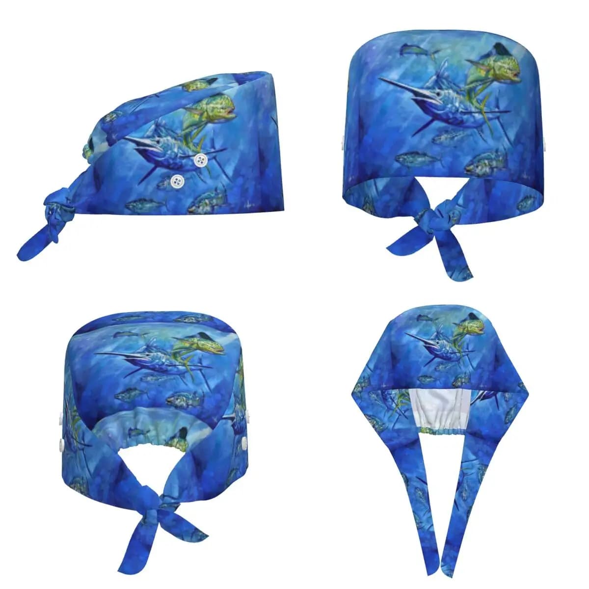 Dorado, Marlin, And Tuna Scrub Hat Doctor Working Surgical Cap Men Women Adjustable Nursing Caps for Dentist