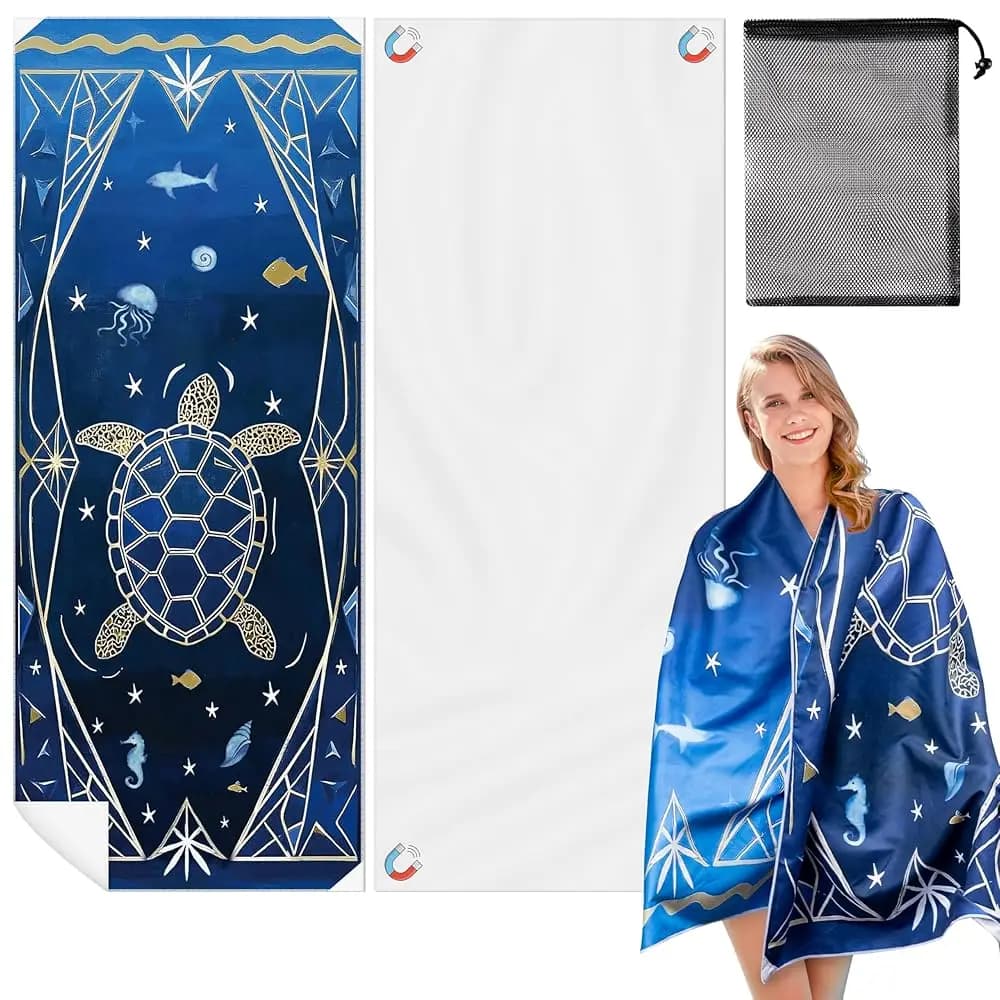 Spedizione Gratuita - Telo Mare Magnetico a Forma di Tartaruga - 190x75 cm, Asciugatura Rapida, Senza Sabbia, in Microfibra con Magneti Integrati, Leggero