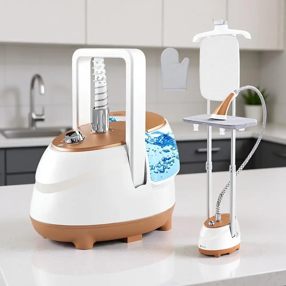 Vaporizzatore per Vestiti Verticale 2-in-1 con Doppio Asta, Riscaldamento Rapido in 30s, Regolabile e Stabile, per Stiratura a Secco e a Vapore, con 10 Accessori in Tessuto