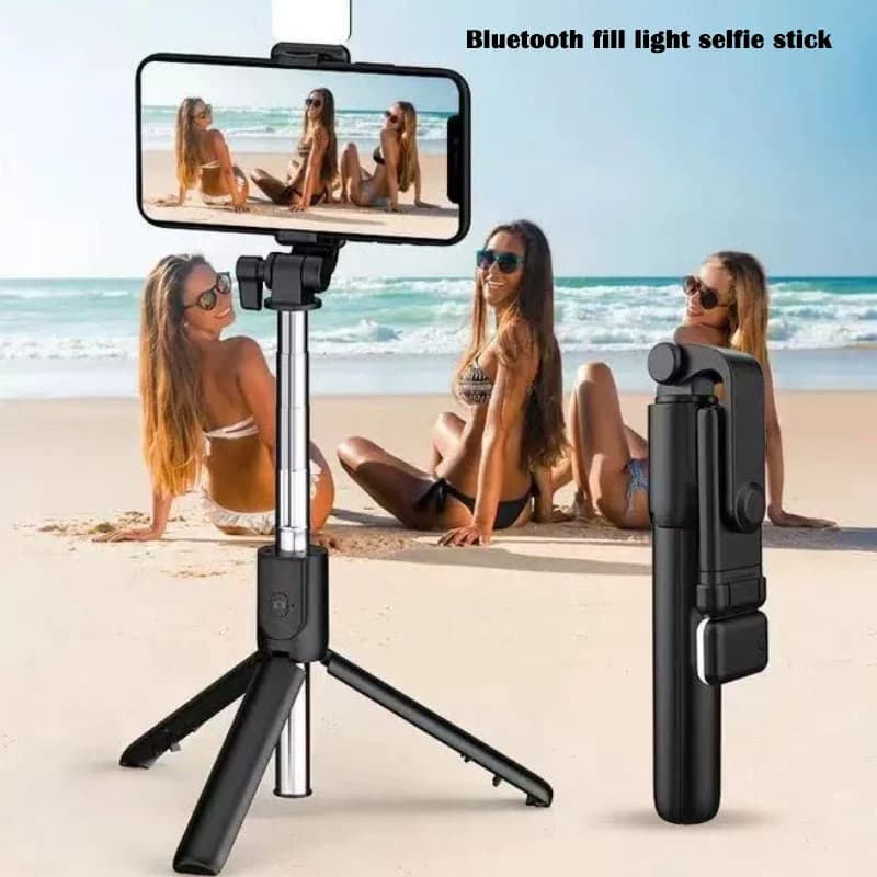 Treppiede per selfie stick wireless Bluetooth con otturatore remoto con luce di riempimento per iPhone Samsung Xiaomi Treppiede per supporto per telefono live