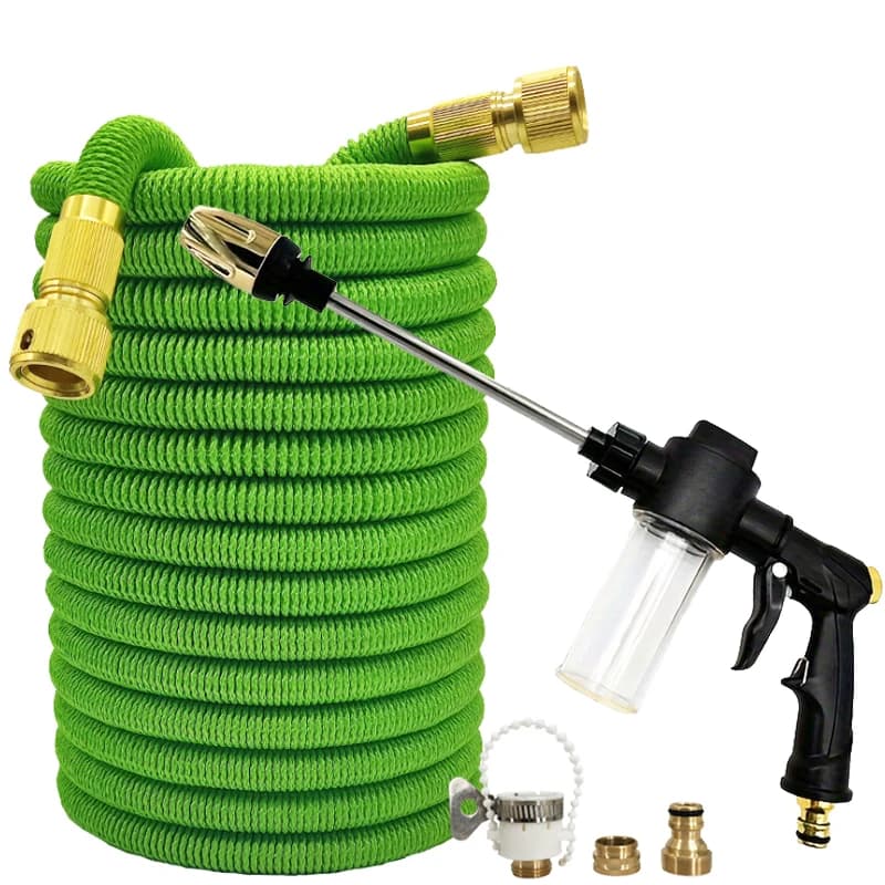 25FT-125FT Telescopic Garden Hose, Rubber Material, Multi-Function Mode, High-Pressure Foam Gun, Household Garden Watering Tool