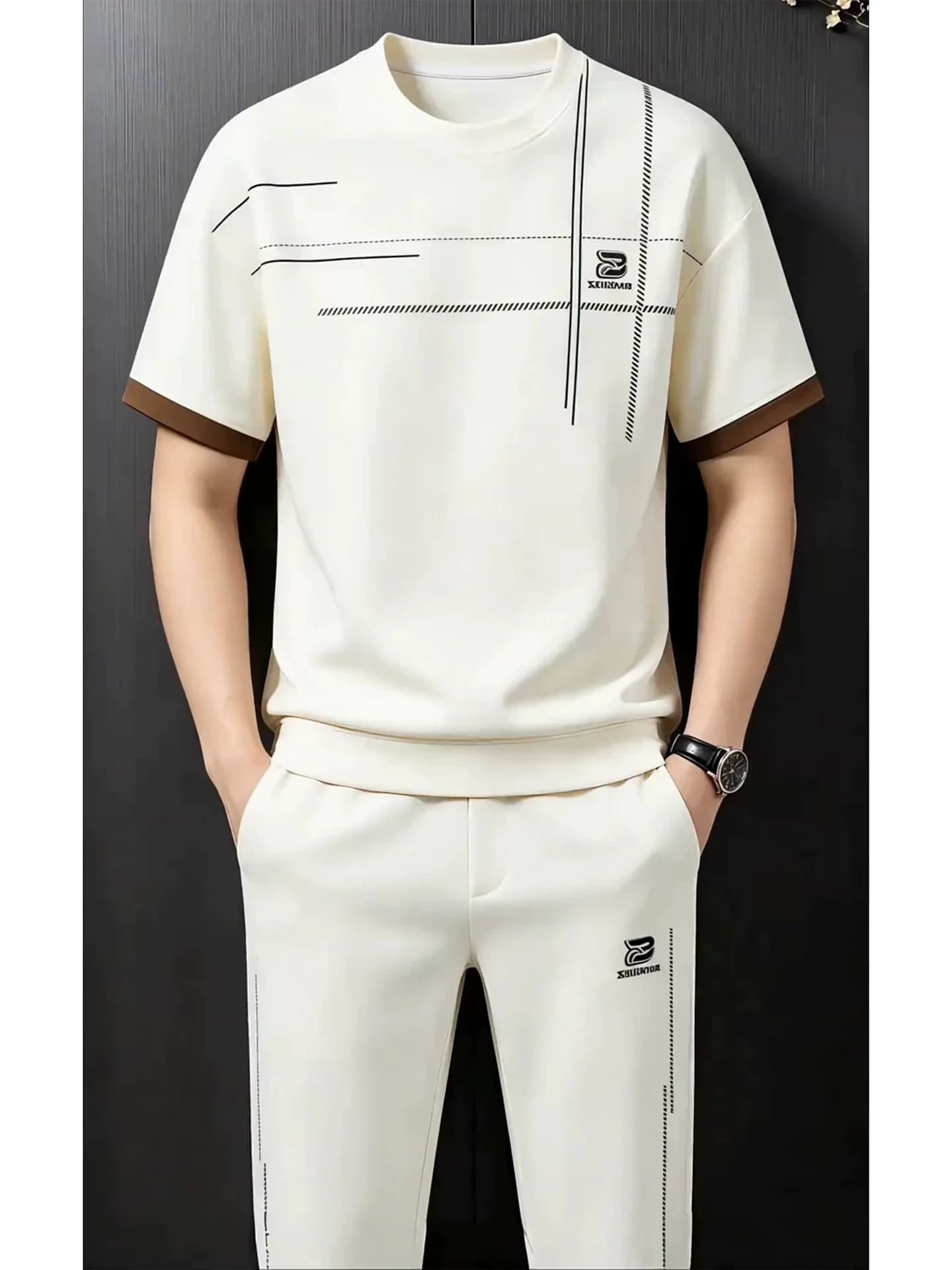 Men's Summer Casual Sportswear Set Short Sleeve Shorts Full Set High-End Feeling New 2026 T-Shirt Long Pants Other Material