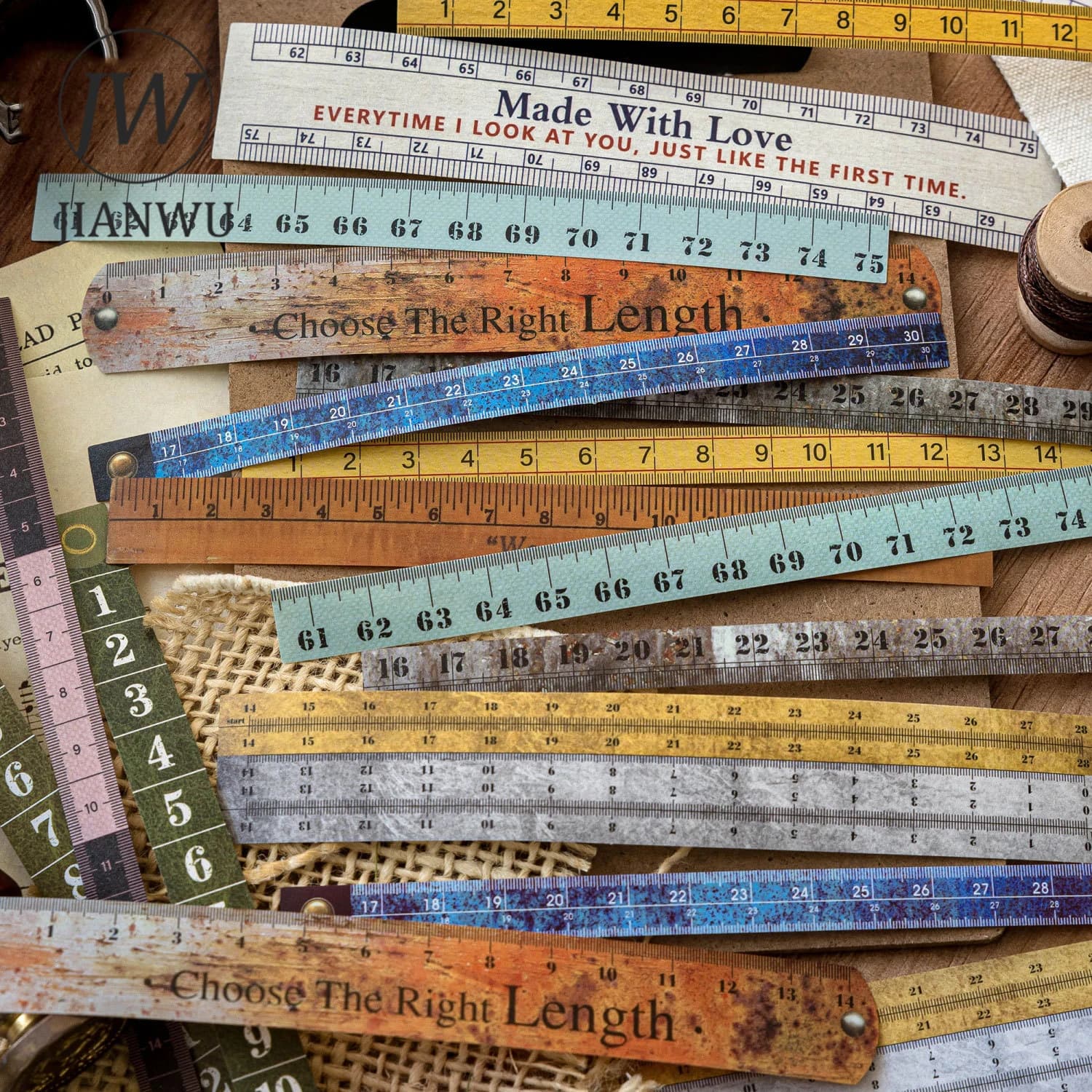 JIANWU Serie Time Line: Adesivi Vintage con Numeri Inglesi, Biglietti e Paesaggi per Collage Creativi e Fai-da-Te, Materiale per Diari e Cancelleria