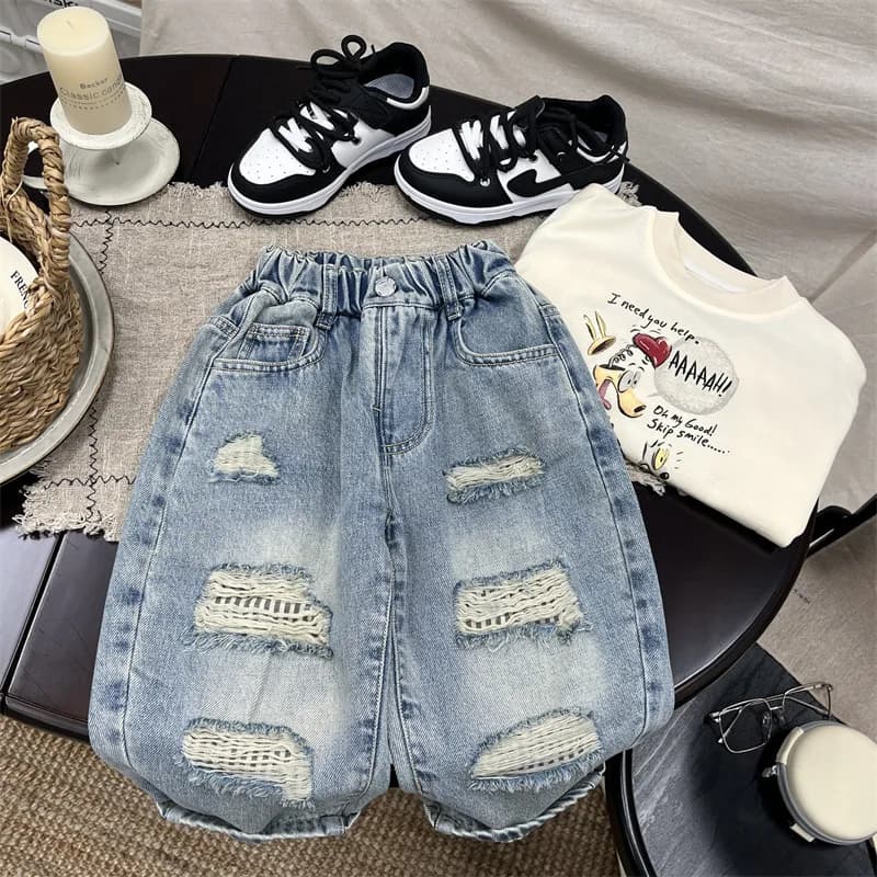 Jeans Strappati per Ragazzi Primavera-Autunno 2026, Nuovi Pantaloni Casual per Bambini, Pantaloni Lunghi Primaverili