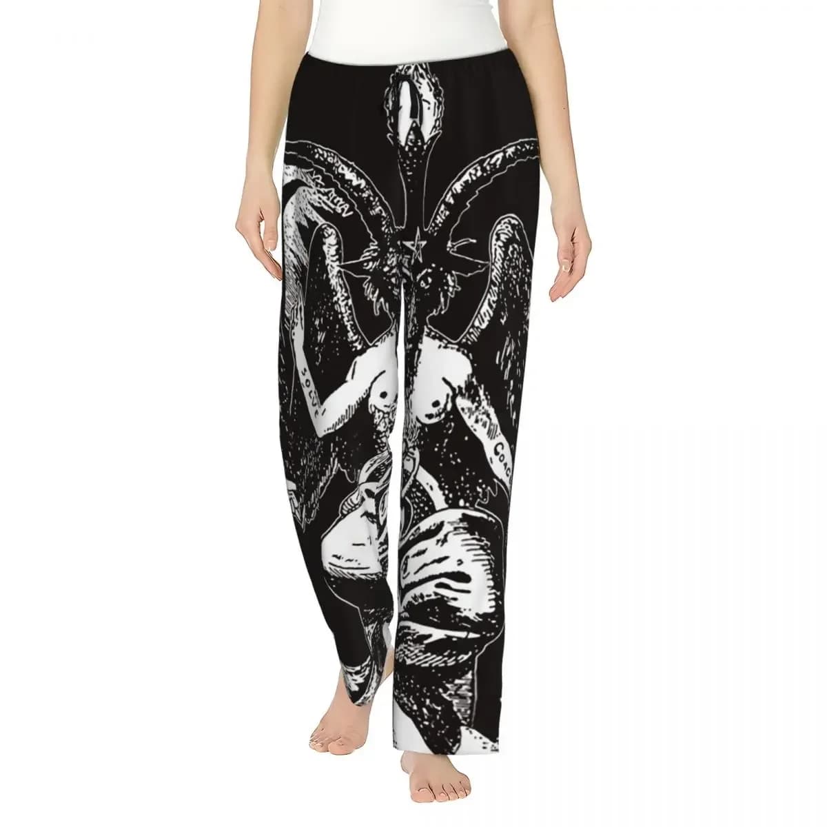 Custom Baphomet Goat Satan Devil Goth (4) Women Pajama Pants Lounge Sleep Sleepwear Bottoms with Pockets