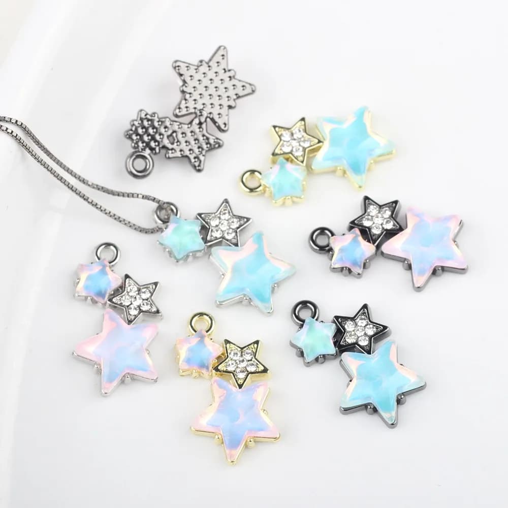 6 pcs/lot 11*20 MILLIMETRIES In Resin Zinc Alloy Inlaid Five-point Star Pendants And Pendants Pendants And Pendants For Bracelet Necklace Jewelry Accessories Make You