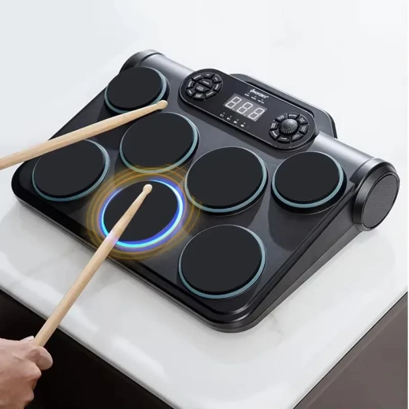 Con bacchette Aux Midi African Tom Snare Pad Kit elettrico sensibile alla forza manuale Set batteria elettronica a percussione da tavolo