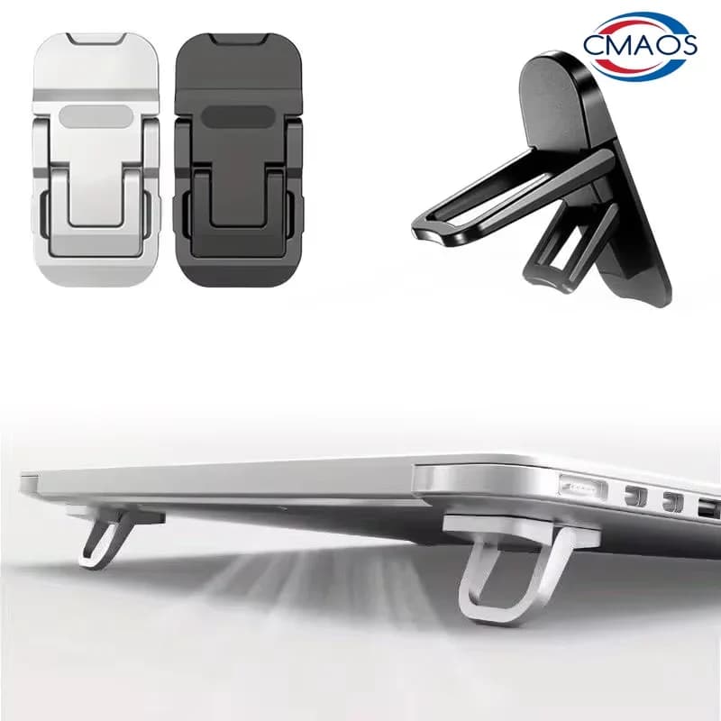 2PCS Mini Foldable Laptop Stand ABS Plastic Portable Self Adhesive Invisible Computer Keyboard Riser with 2 Adjustable Angles