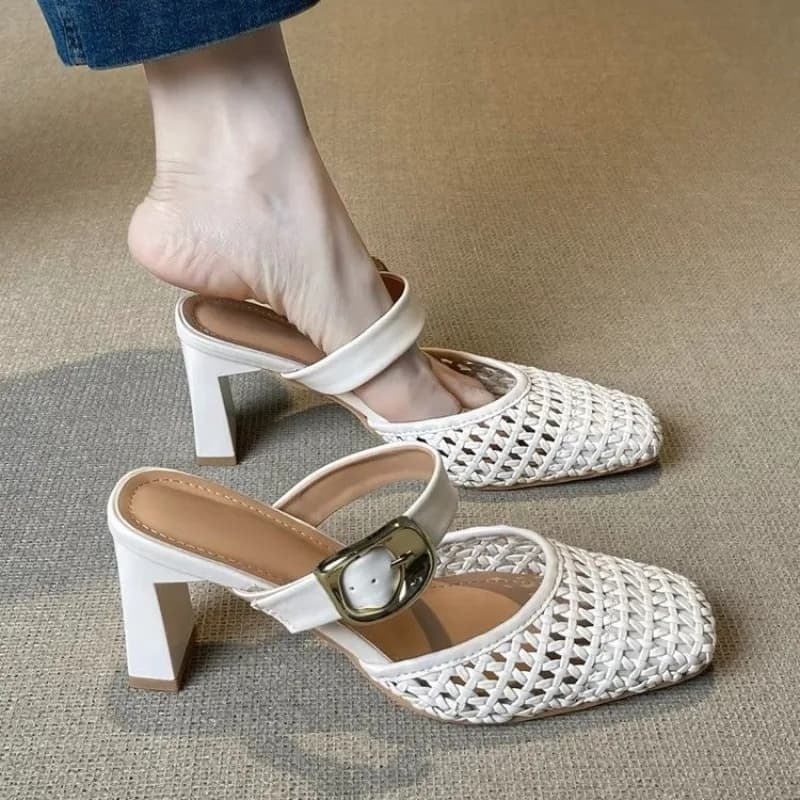 Sandali Casual da Donna alla Moda con Cinturino a Fibbia e Punta Quadrata, Comodi e Traspiranti, in Tinta Unita