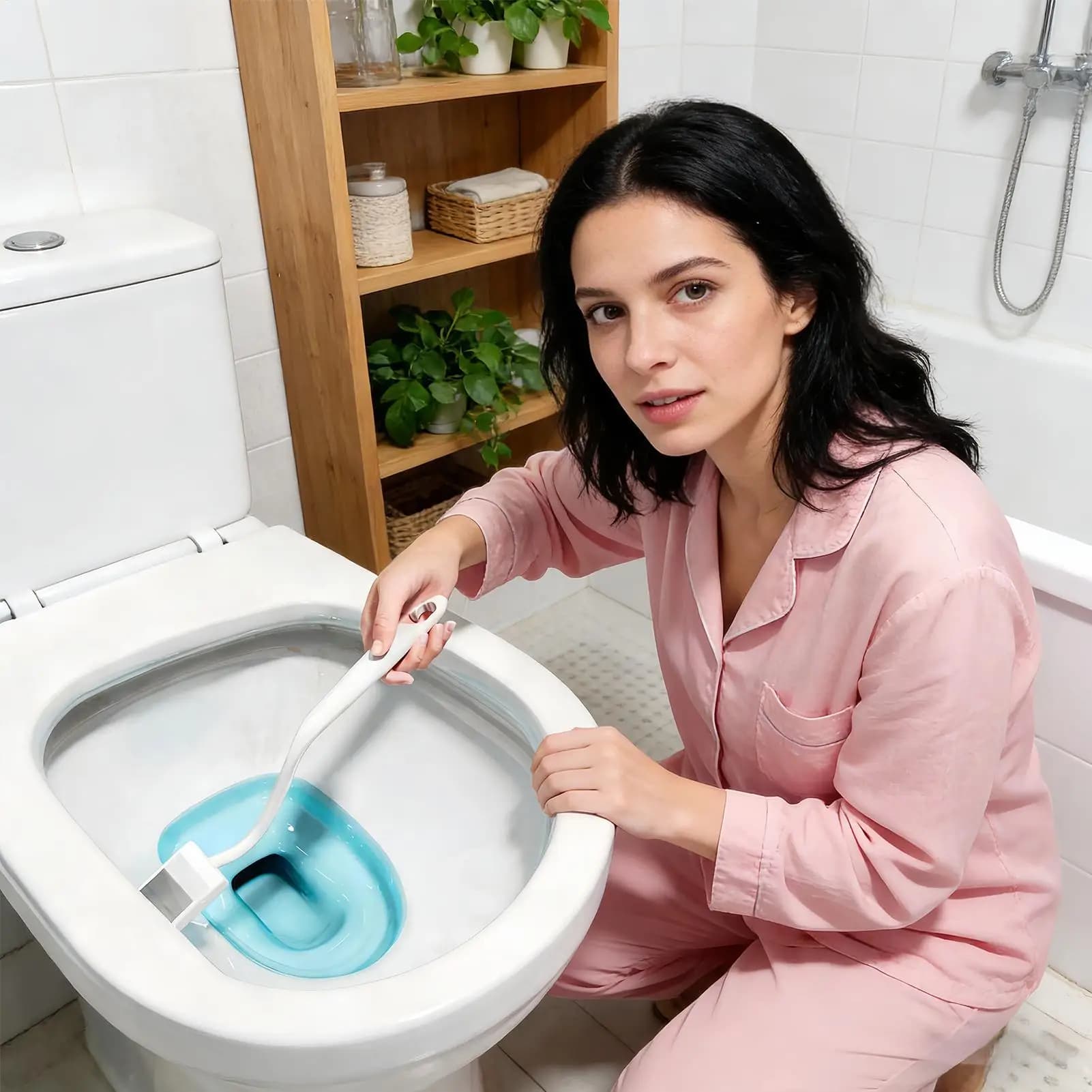 Spazzola per WC, strumento per la pulizia profonda del bagno, con specchio visibile, spazzola per fessure per WC dell'hotel, per proprietari di case, affittuari, casa