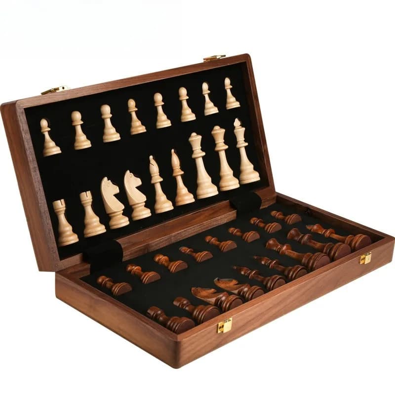 Chess Solid Wood Set Large Children's Wooden Folding Chess Board for Western Chess Competitions