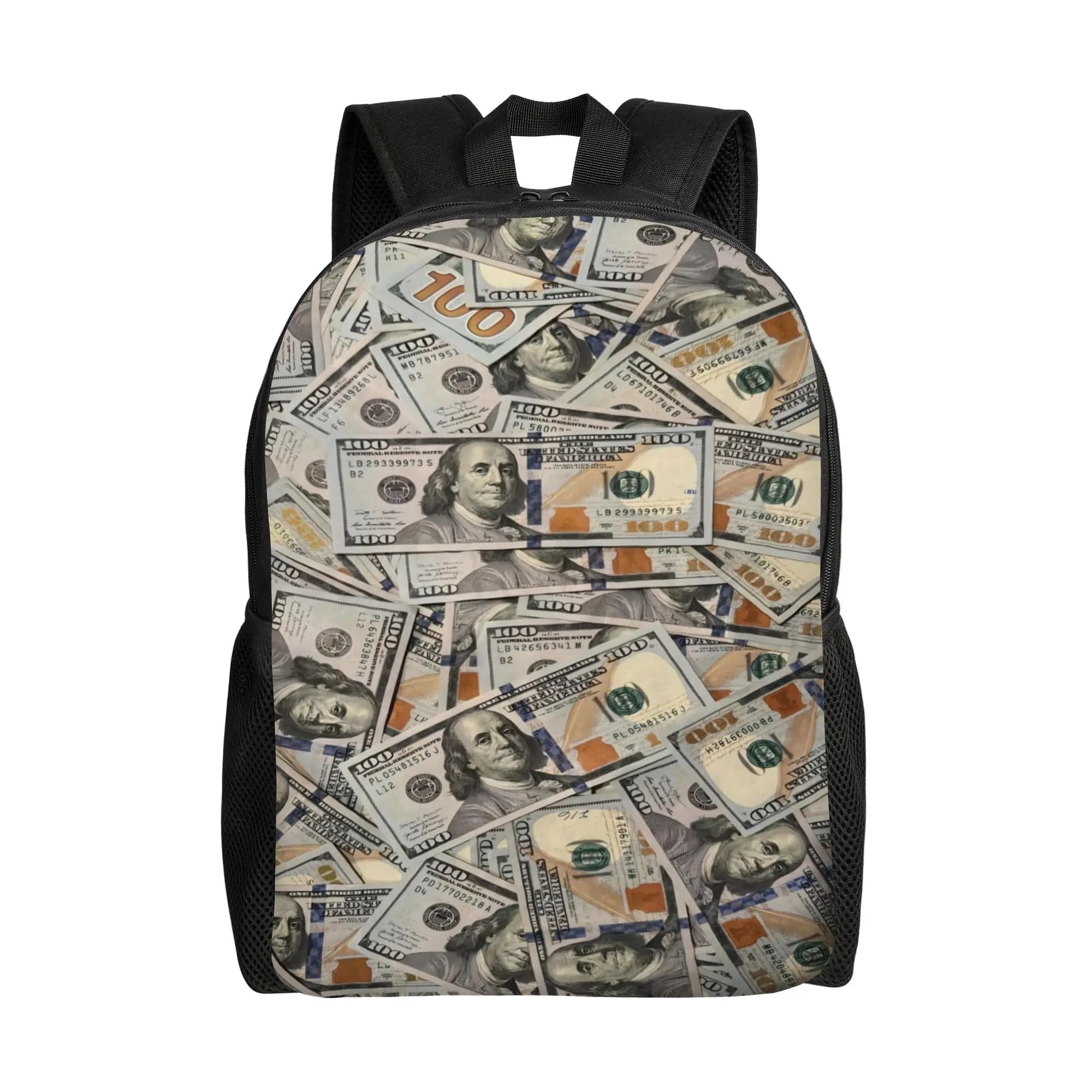 Zaino con Stampa Play Money per Giovani, Zaini in Poliestere Stile Outdoor, Borse per Scuola Superiore, Zaino Designer