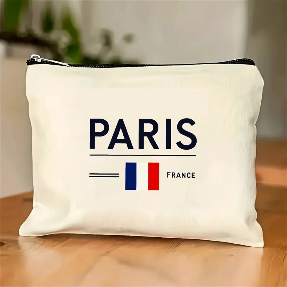 A Paris themed printed makeup bag- multifunctional zipper pouch, jewelry storage bag, perfect travel zipper small storage bag.