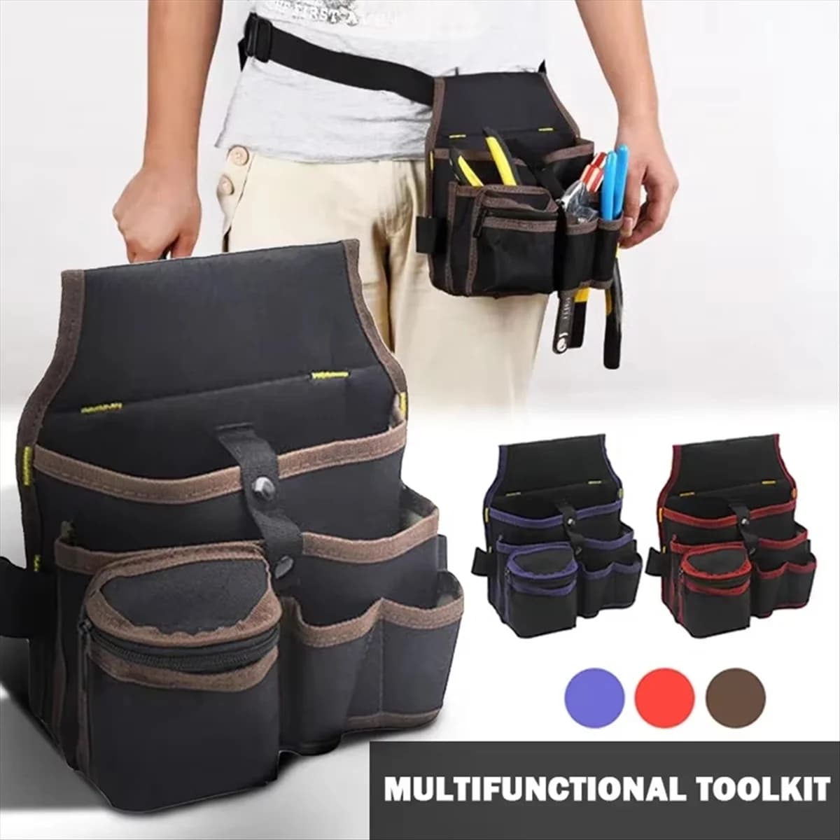 A002 Multifunctional Tool Storage Bag Pouch Belt Electrician Toolkit Drill Wrench Screwdriver Hardware Tool Bags Organizer,C