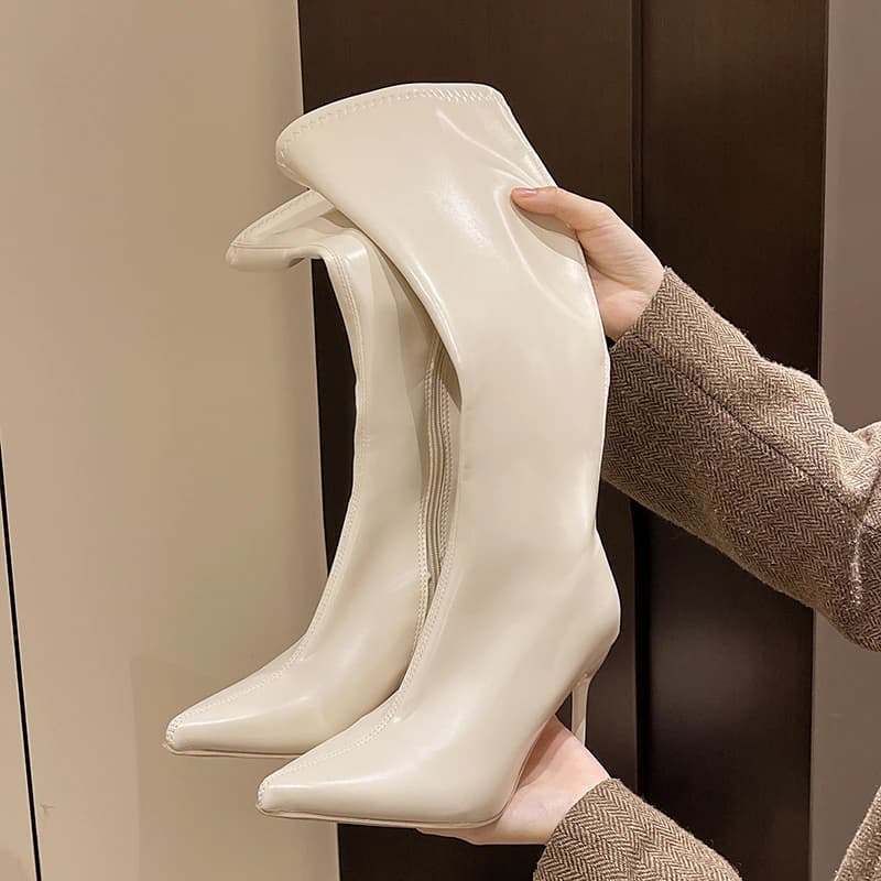 Stivali sopra il ginocchio versatili e alla moda da donna, nuovo stile invernale con punta a punta e tacchi sottili, stivali dimagranti per