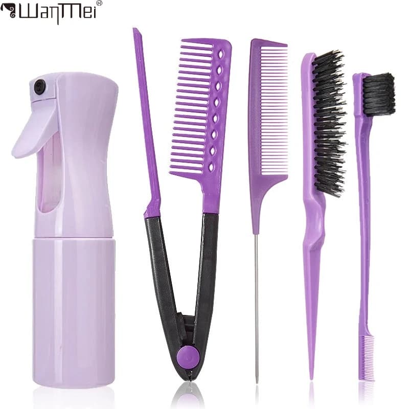 Set of 4/5 Pieces: Hair Brushes, Spray Spray for Hairdressers, V Foldable Hair Plate, Brush for Districting and Modeling Edges