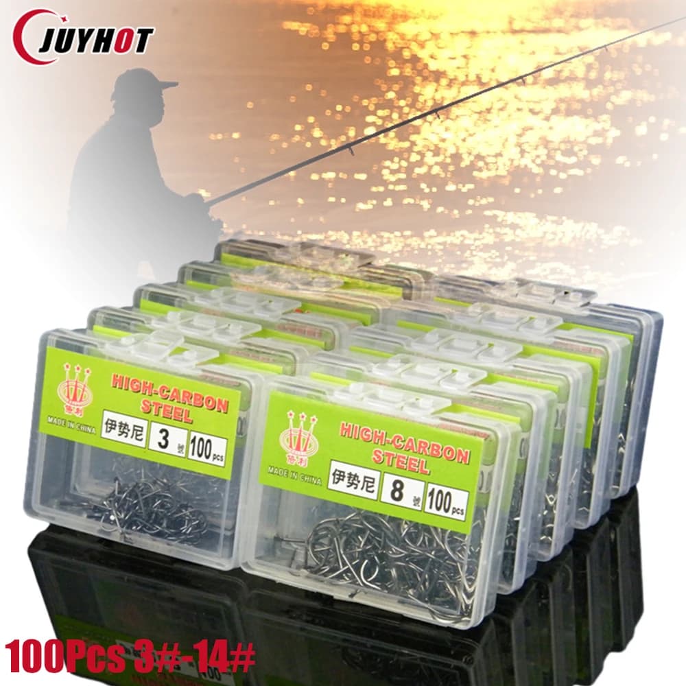 100 pcs/box fishing hooks 3 #5 #6 #8 #10 #11 #13 #14 # high-carbon steel table barbed i love fishing grass carp supplies for fishing equipment