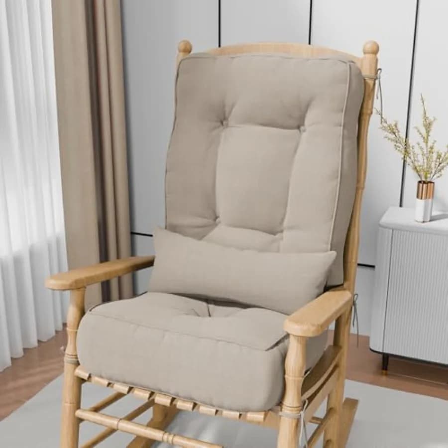 Rocking Chair Cushions with Pillow Waterproof and Fade-Resistant Thicken Durable Tufted Chair Pads for Rocker Furniture with Ti