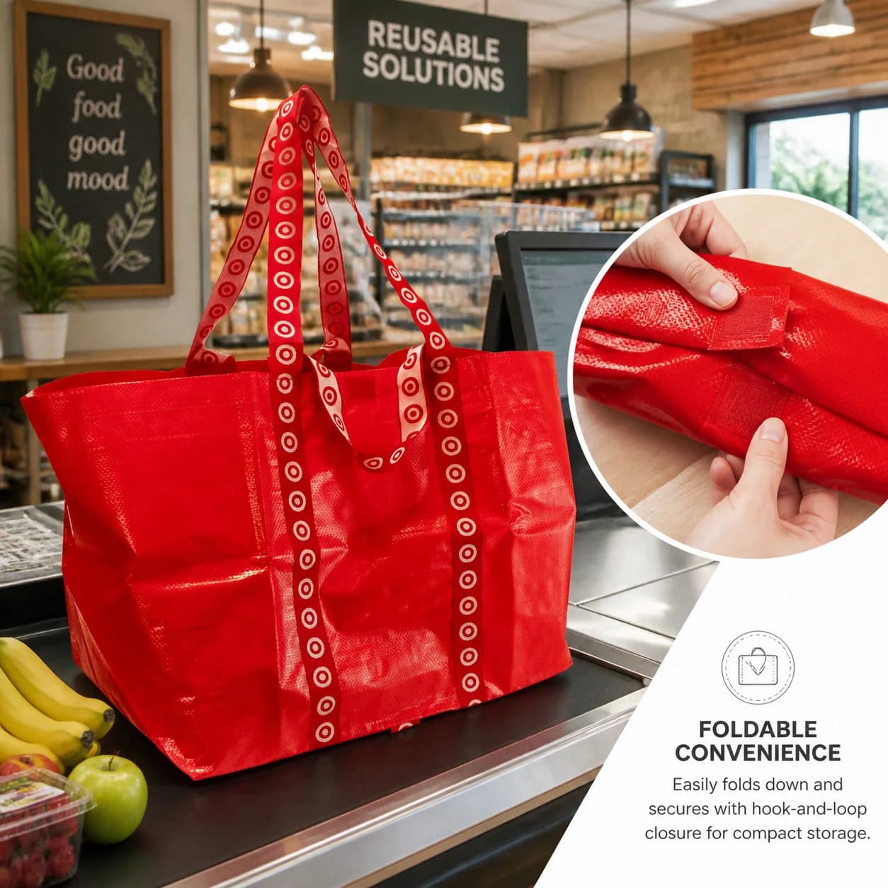 Red Extra Large Reusable Tote Bag With Durable Handles For Grocery Shopping Travel Laundry And Daily Errands