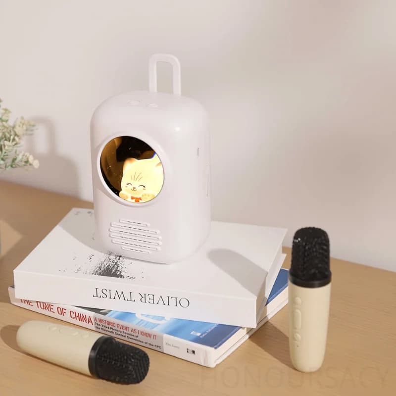 Sistemi Audio Karaoke Wireless, Piccolo Altoparlante Bluetooth 5.3 per Bambini, Design a Valigia con Luci LED, Musica HIFI con 2 Microfoni