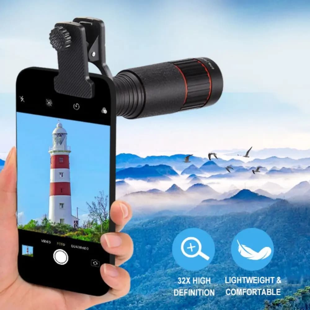Universal HD optical lens for Cellular, Monocular Telephoto lens, 32X Monocular Zoom lens for Cellular, Telephone lenses with Tripod