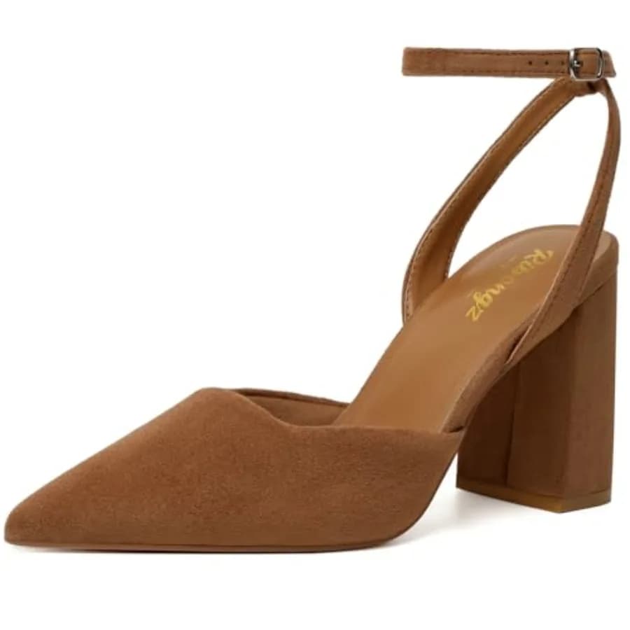 RIBONGZ Tacchi a Blocco per Donna, Punta Chiusa, Tacco Alto Grosso, Slingback con Cinturino alla Caviglia, in Pelle Verniciata, Comfort e Stile