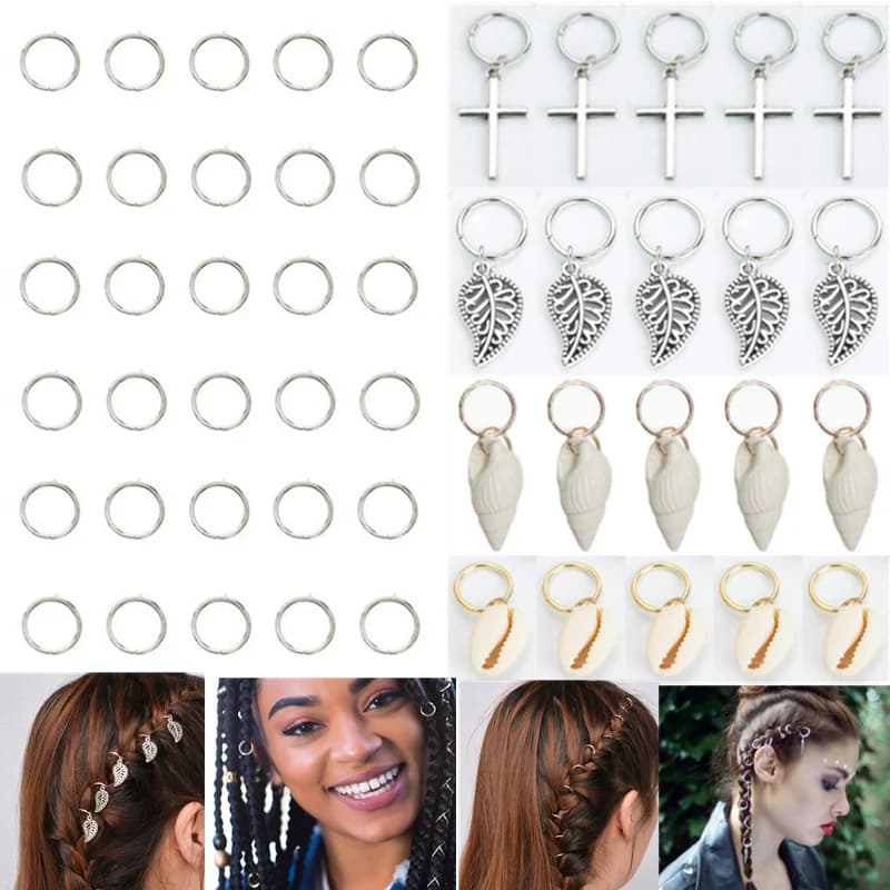 5 pz/set gioielli per capelli treccia anelli decorazione pendenti Dreadlocks perline polsini in metallo anelli clip Shell Charms accessori