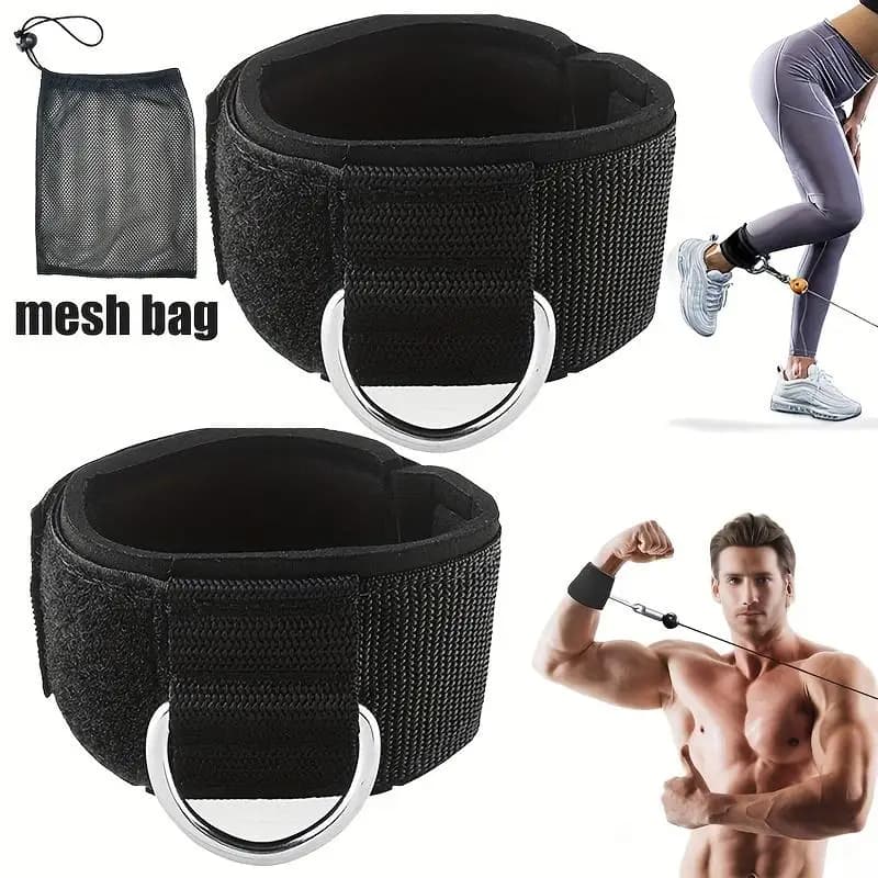 1 Pair Adjustable Dual Purpose Ankle Wrist Straps for Cable Machines with Thick Padding Synthetic Rubber Black Universal