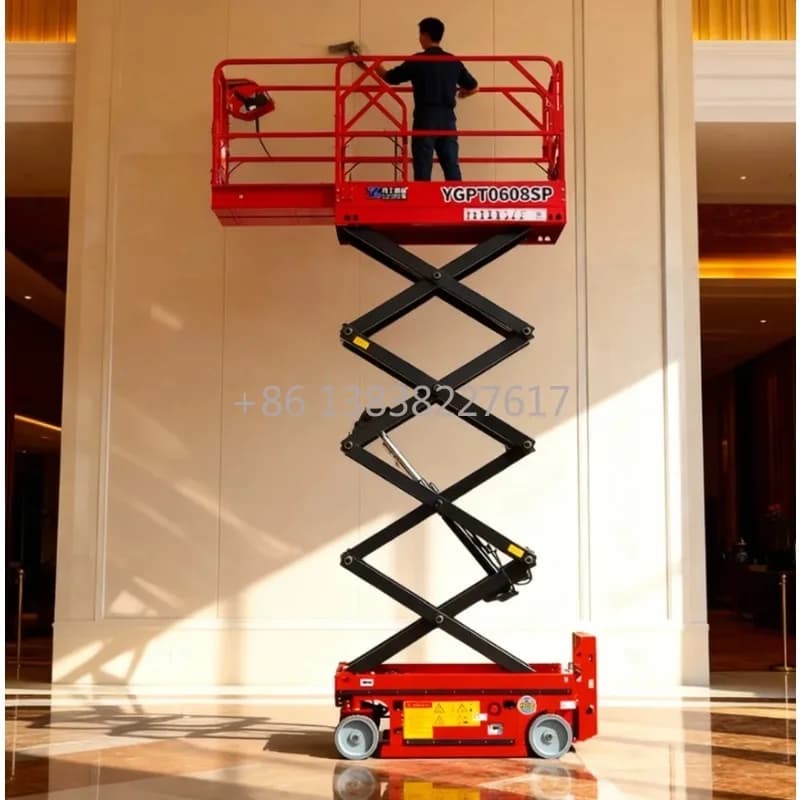 Piattaforma a forbice idraulica automatica su ruote, azionata elettricamente per lavori aerei in fabbriche, hotel, magazzini e cantieri