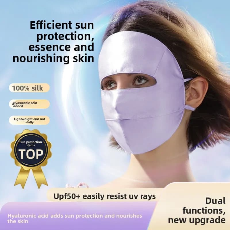 Maschera anti-UV integrale in seta di gelso al 100% Seta bifacciale di grado 6A con maschera solare OEKO-TEX Velo di protezione solare