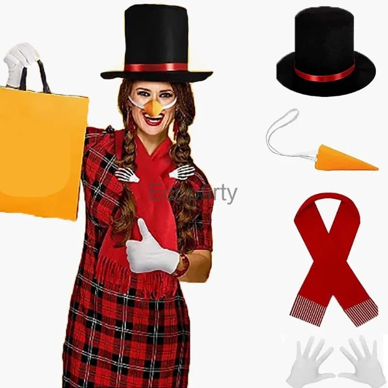 Adulto 4 pz natale pupazzo di neve Costume Cosplay fantasia mago cappello a cilindro sciarpa guanti carota naso vestito Halloween partito abiti puntelli