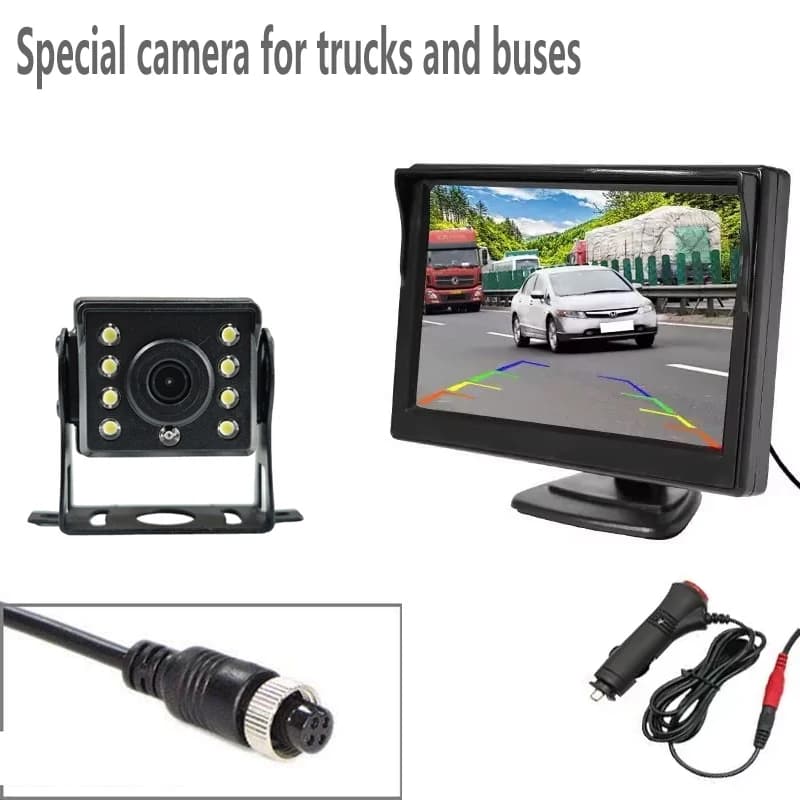 Videocamera per retromarcia per auto Display 4.3 Visione notturna HD 8 luci LED Immagine di retromarcia Videocamera per auto 12V-24V video con schermo ultra-trasparente