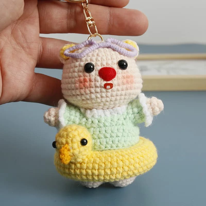 Handmade Crochet Swimming Bear Keychain, Duck Float Goggle Cute Bear Amigurumi Bag Pendant