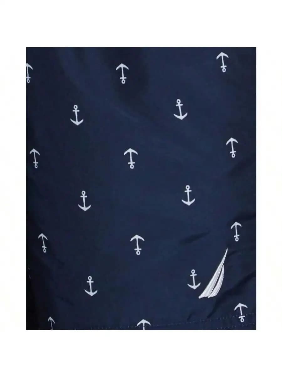 Mens Quick-Dry Anchor Print Swim Trunks 8 Inch Inseam